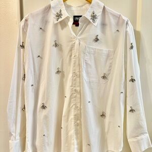 INC International Concepts White Embellished Button-Up Shirt